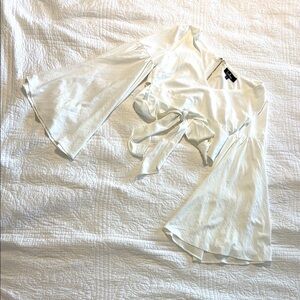 Bell Sleeve Cropped Wrap Blouse
